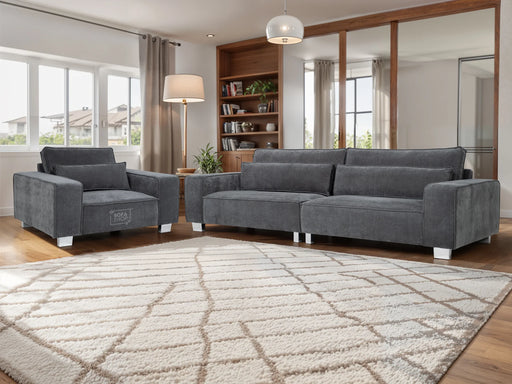 4 Seater Sofa and Chair in Grey Fabric - Vicenza