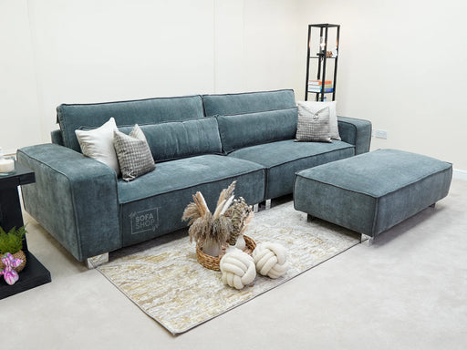 4 Seater Fabric Sofa in Grey - Matching Extra Wide Footstool / Additional Seating - Vicenza