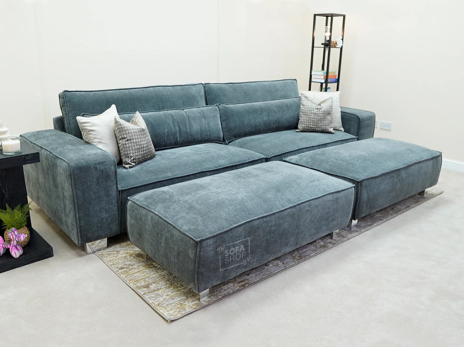 4 Seater Fabric Sofa in Grey - Matching Extra Wide Footstool / Additional Seating - Vicenza