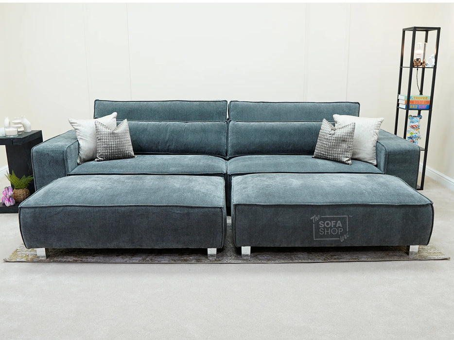 4 Seater Fabric Sofa in Grey - Matching Extra Wide Footstool / Additional Seating - Vicenza