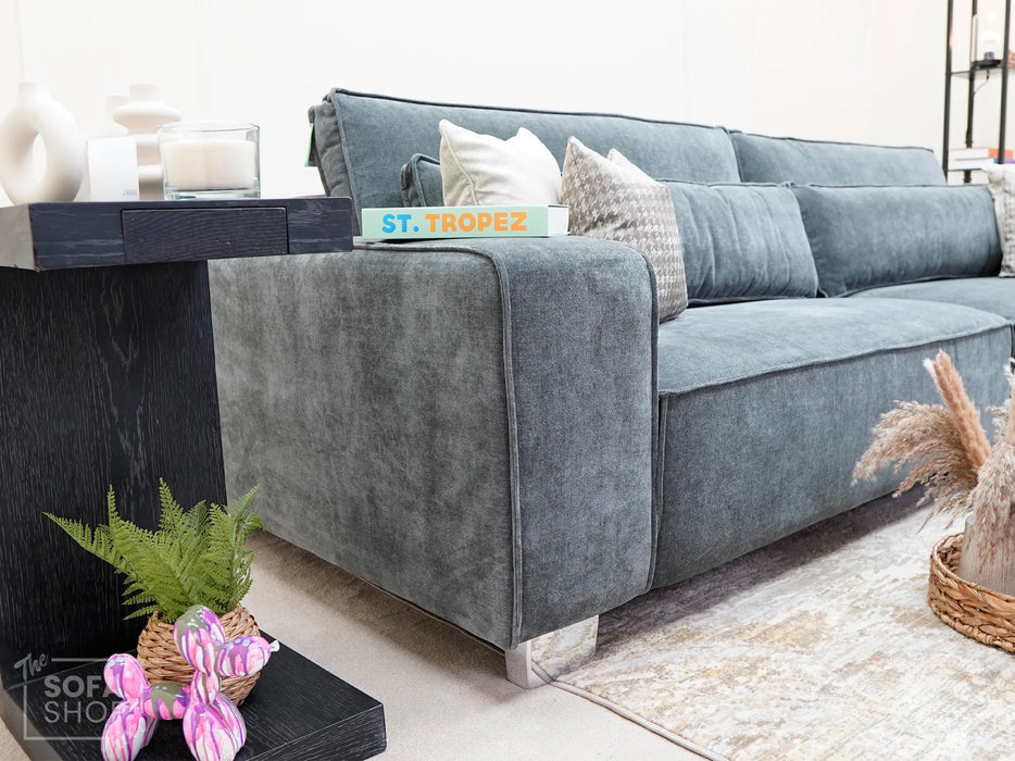 4 Seater Sofa and Chair in Grey Fabric - Matching Extra Wide Footstool - Vicenza