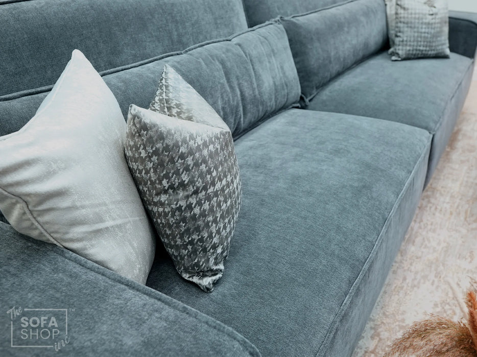 4 Seater Fabric Sofa in Grey - Matching Extra Wide Footstool / Additional Seating - Vicenza