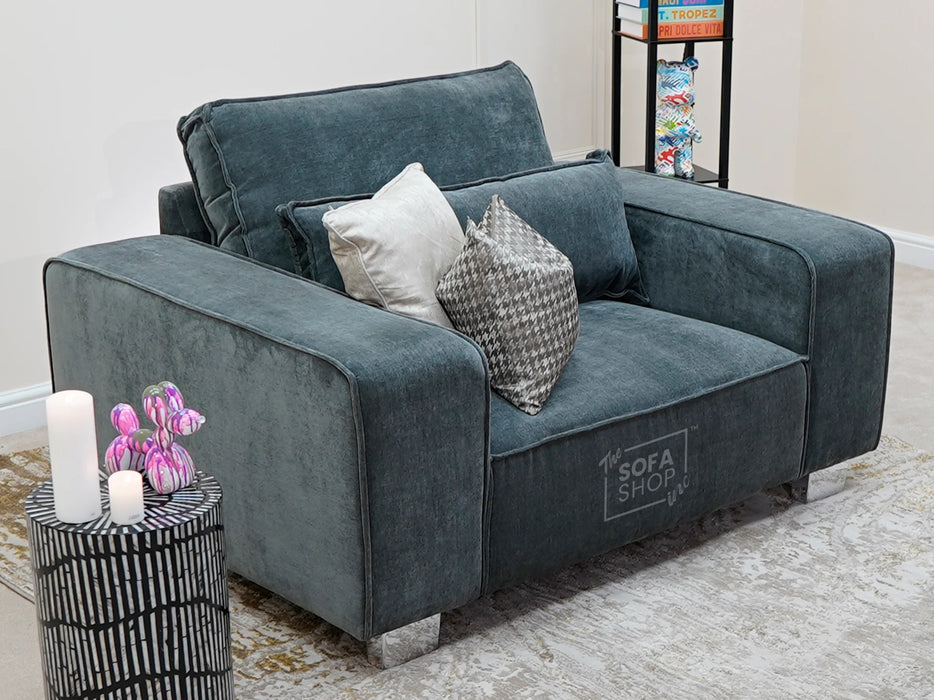 4 Seater Sofa and Chair in Grey Fabric - Matching Extra Wide Footstool - Vicenza