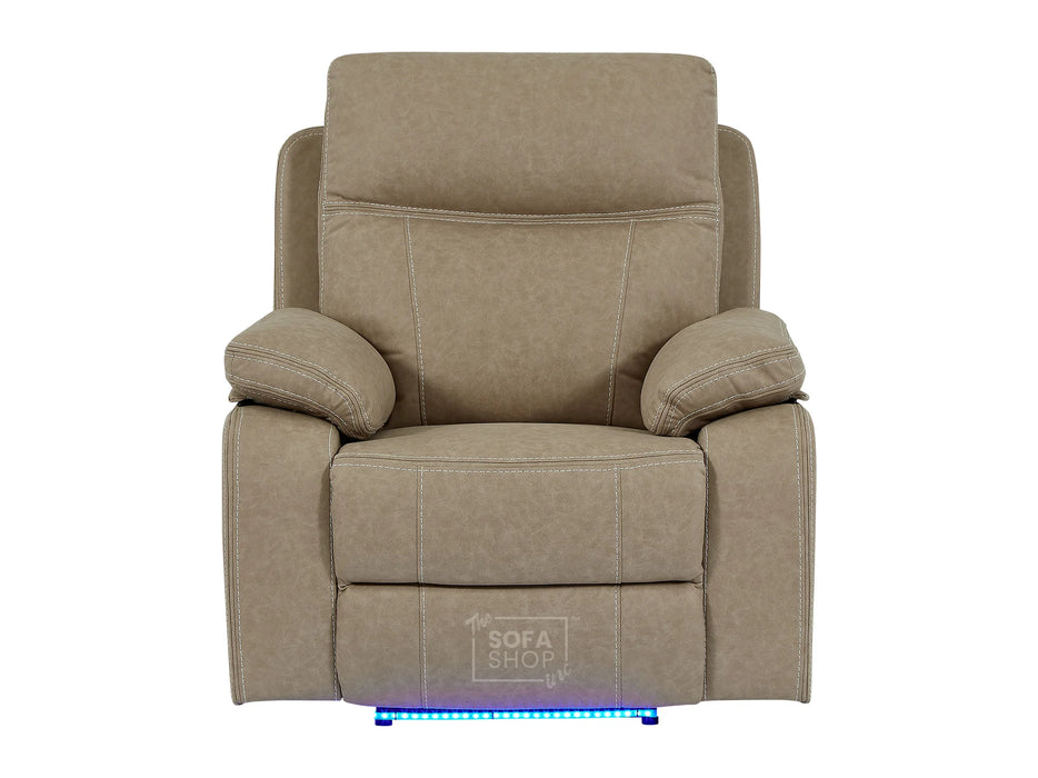 3 2 1 Electric Recliner Sofa Set. 3 Piece Cinema Sofa Package Suite In Beige Resilience Fabric With White Stitching, Power Headrests & Wireless Charger - Vinsonova