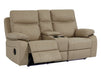 2 Seater Recliner Cinema Sofa In Beige Resilience Fabric With White Stitching, Power Headrest, Speaker, Chilled Cup Holders & Storage Box - Vinsonova