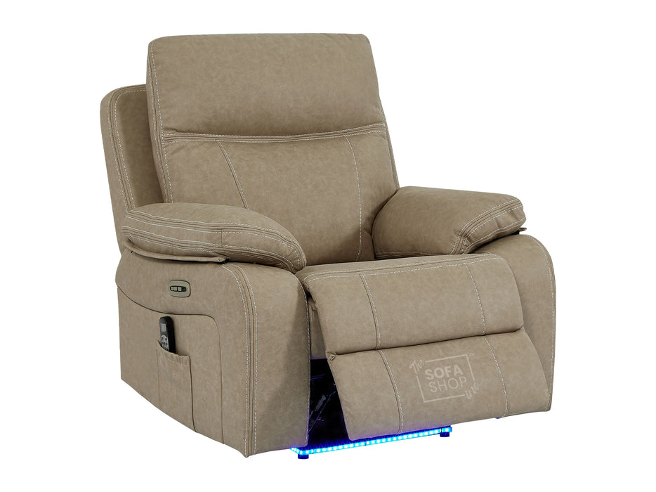 Electric Recliner Chair & Cinema Seat In Beige Resilience Fabric With White Stitching, Power Headrest - Vinsonova