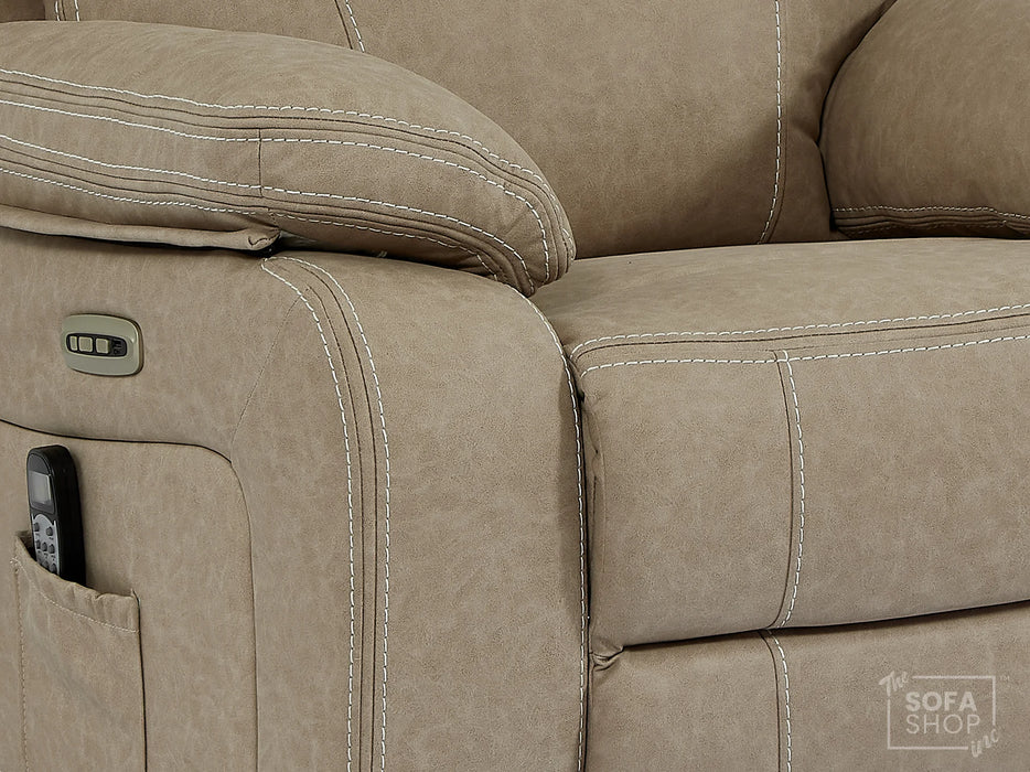 Electric Recliner Chair & Cinema Seat In Beige Resilience Fabric With White Stitching, Power Headrest - Vinsonova