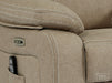 2 Seater Recliner Cinema Sofa In Beige Resilience Fabric With White Stitching, Power Headrest, Speaker, Chilled Cup Holders & Storage Box - Vinsonova