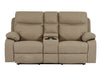 2 Seater Recliner Cinema Sofa In Beige Resilience Fabric With White Stitching, Power Headrest, Speaker, Chilled Cup Holders & Storage Box - Vinsonova