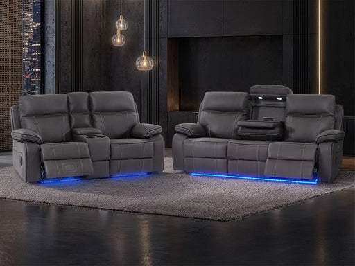 3 2 Electric Recliner Sofa Set. 2 Piece Cinema Sofa Package Suite In Resilience Grey Fabric With Speakers, Power Headrest & Wireless Charger - Vinsonova