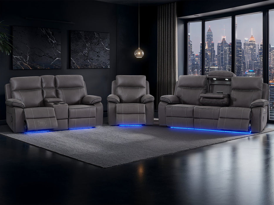 3 2 1 Electric Recliner Sofa Set. 3 Piece Cinema Sofa Package Suite In Grey Resilience Fabric With Power Headrests & Wireless Charger - Vinsonova