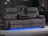 3 Seat Electric Recliner Home Cinema Theatre Sofa | Fabric Couch In Grey + Cupholders + Table + Power + USB + Speakers | Vinsonova | The Sofa Shop