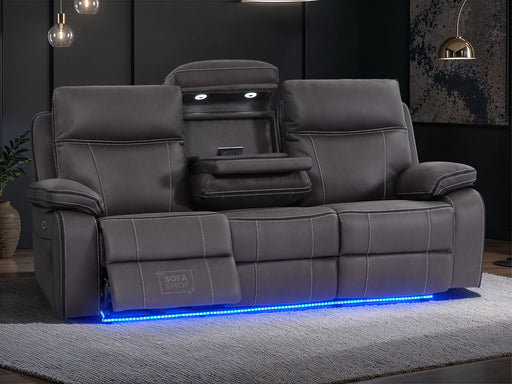 3 Seater Recliner Cinema Sofa In Grey Resilience Fabric With Power Headrests, Drop Down Table & USB Ports - Vinsonova