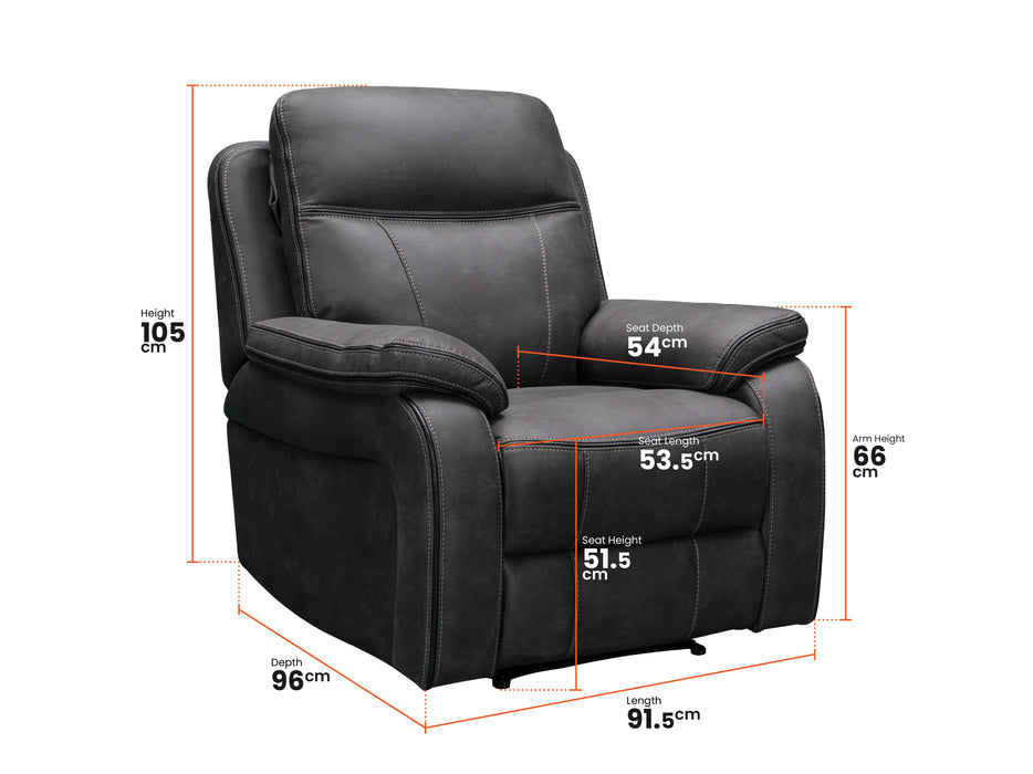 3+1 Electric Recliner Sofa Set Inc Chair In Grey Resilience Fabric With Usb Ports, Power Headrest & Drop Down Table. 2 Piece Vinson Cinema Sofa Set