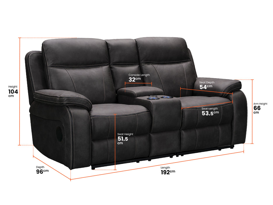 Vinson 3+2+1 Piece Electric Home Cinema Theatre Sofa Set | Fabric Couch Suite Package In Grey + Cupholders + Console + Power + Speakers | Sofa Shop