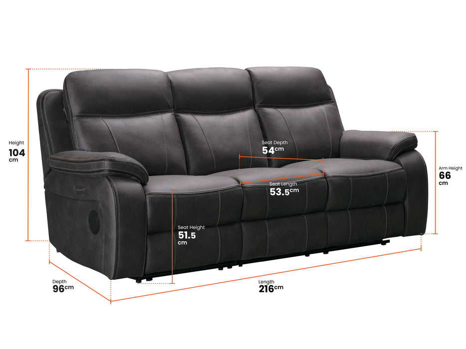 Vinson 3+1 Piece Electric Home Cinema Theatre Sofa Set | Fabric Couch Suite Package In Grey + Cupholders + USB + Power + Speakers | The Sofa Shop