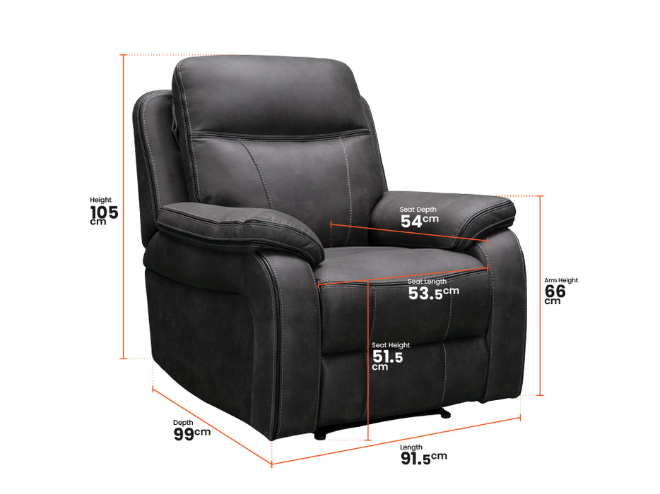Vinson Electric Recliner Chair In Grey Resilience Fabric With Power Headrest