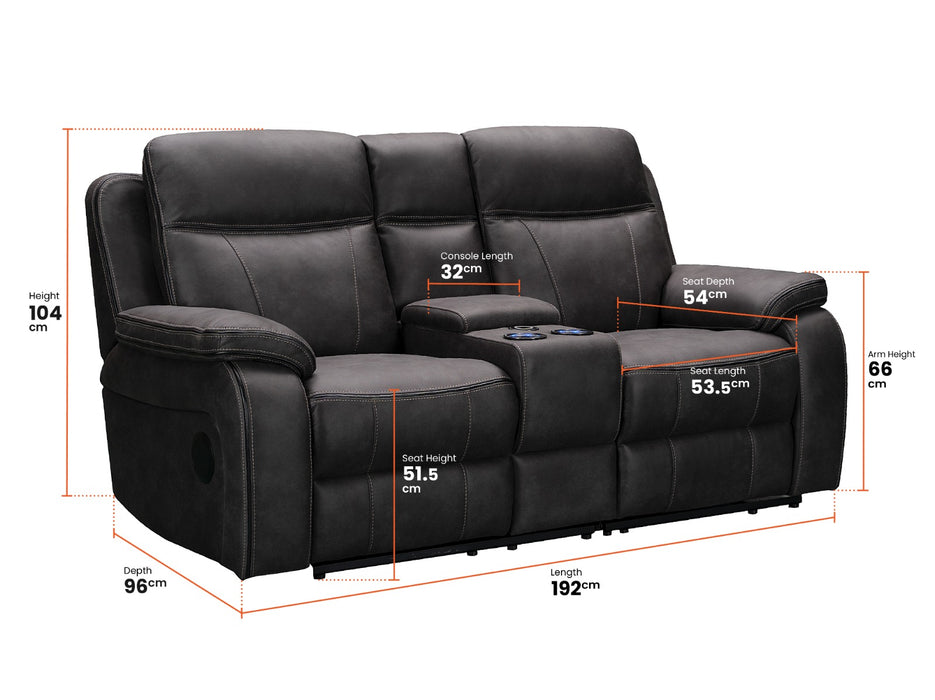 3 2 Electric Recliner Sofa Set. 2 Piece Cinema Sofa Package Suite In Resilience Grey Fabric With Speakers, Power Headrest, Wireless Charger & Chilled Cup Holders - Vinson