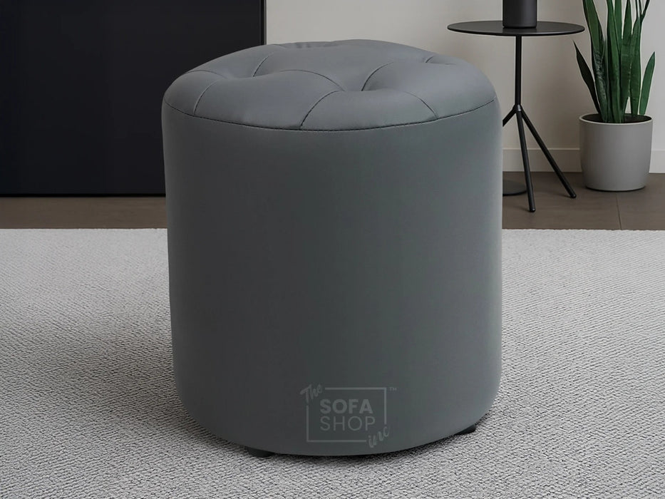 Grey Leather Small Footstool - Vaneto