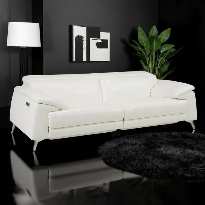 3 Seater Real Leather Electric Recliner Sofa in White | Power Recliner With USB-C/USB-A | Como | Sample Sofa | The Sofa Shop