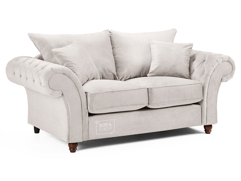 2 Seater Chesterfield Sofa In Grey Or Beige Fabric - Windsor