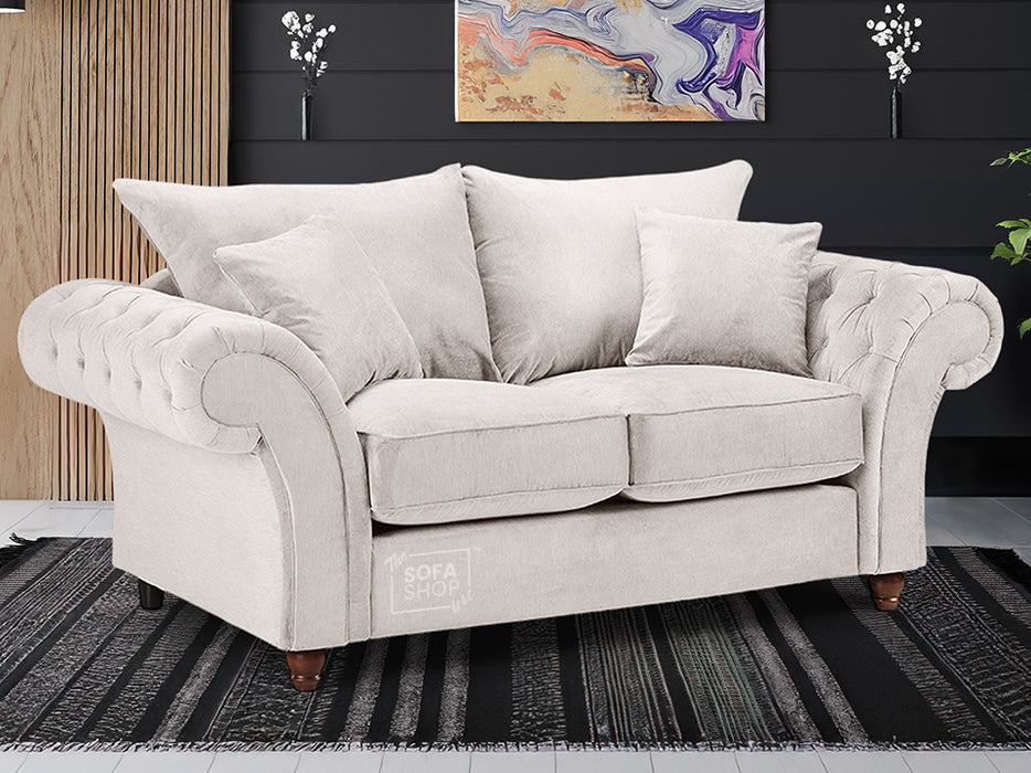 2 Seater Chesterfield Sofa In Grey Or Beige Fabric - Windsor