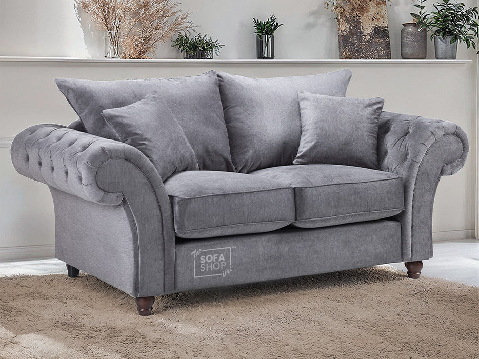 2 Seater Chesterfield Sofa In Grey Or Beige Fabric - Windsor