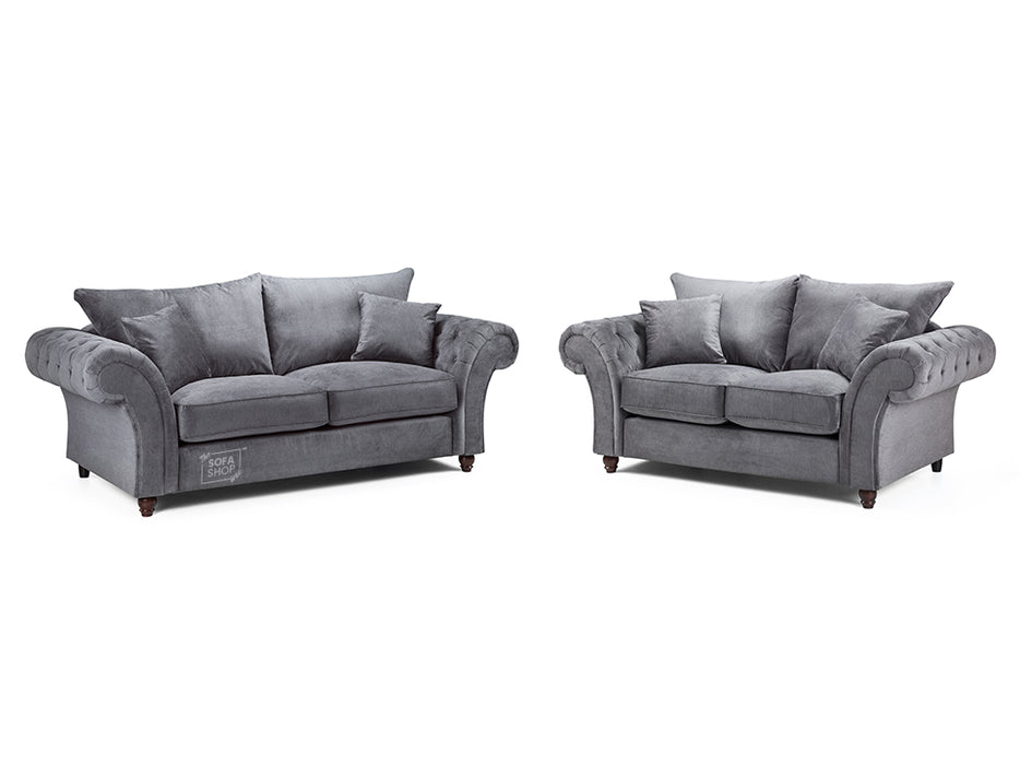 3+2 Chesterfield Sofa In Grey Or Cream Fabric- Windsor