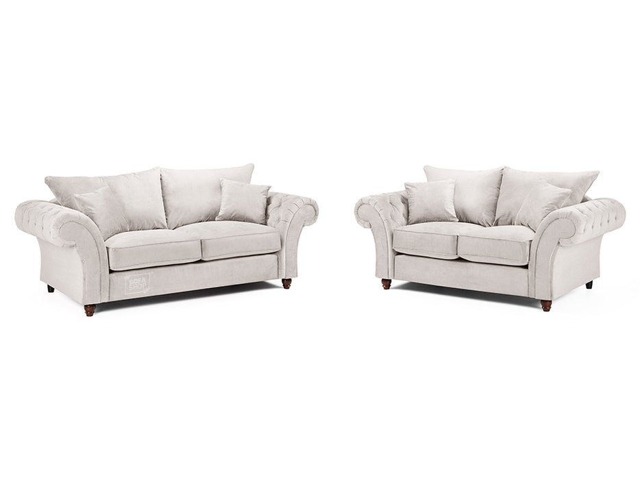 3+2 Chesterfield Sofa In Grey Or Cream Fabric- Windsor