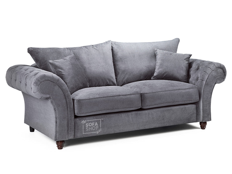 3 Seater Chesterfield Sofa In Grey Or Beige Fabric - Windsor