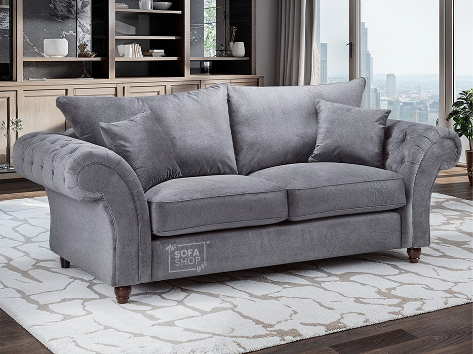 3 Seater Chesterfield Sofa In Grey Or Beige Fabric - Windsor