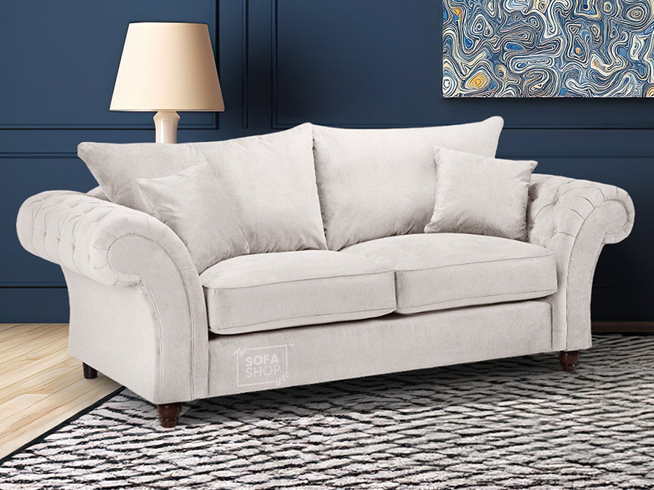 3 Seater Chesterfield Sofa In Grey Or Beige Fabric - Windsor