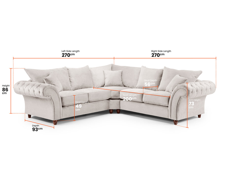 Large Corner Sofa in Cream Or Grey Fabric - Windsor