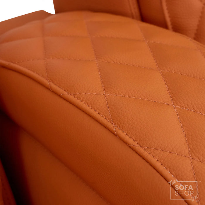 2 Seater Cinema Sofa in Orange Real Leather | Luxury Theatre & Home Cinema Seating | Electric Recliner With Cooling Cup Holders + Lumbar Support | USB Charging + LED Lights | Assisi