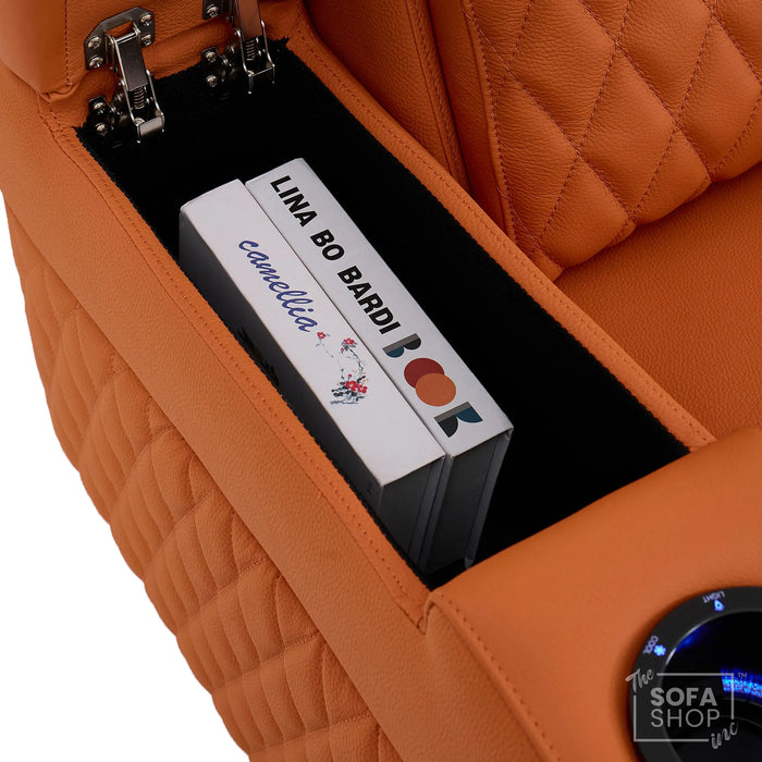 1 Seater Real Leather Electric Recliner Cinema Chair in Orange | Massage & Heat, Power Grommet, LED Cup Holders & Lumbar Support | Assisi | The Sofa Shop