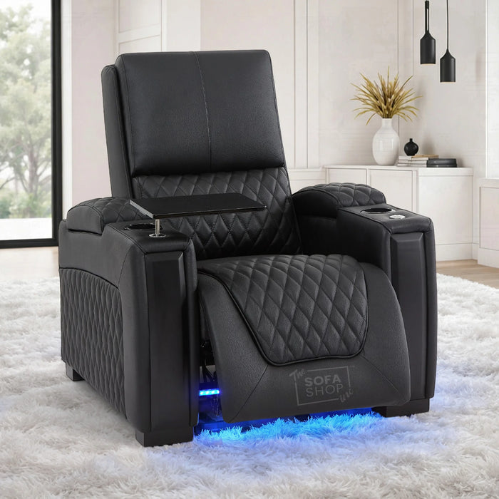 1 Seater Black Real Leather Electric Recliner Cinema Chair | Hi-Tech Sofa With Power Lumbar, Cooling Cup Holder & USB-C | Assisi | The Sofa Shop