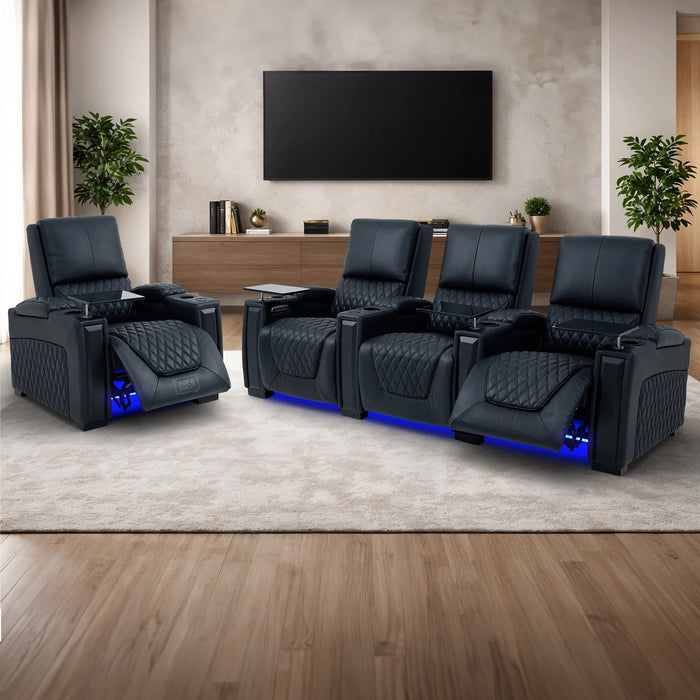 Real Leather 3+1 Seater Electric Recliner Sofa Set | 2-Piece Cinema Suite in Black with Chilled Cupholders & Power Headrests | Assisi | The Sofa Shop