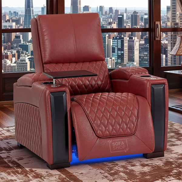 1 Seater Real Leather Electric Power Recliner Chair in Red | Power Lumbar, Cooling Cup Holder & USB-C | Assisi | The Sofa Shop