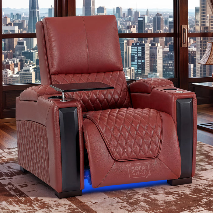 1 Seater Real Leather Electric Power Recliner Chair in Red | Power Lumbar, Cooling Cup Holder & USB-C | Assisi | The Sofa Shop
