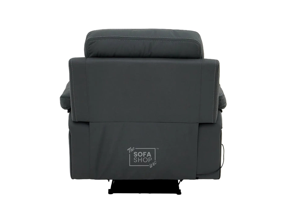 Electric Recliner Chair In Grey Real Leather | Hi-Tech Cinema Seat with Power Headrest, Massage, Power Recliner & USB Charging Button | Grey Real Leather | Sicily
