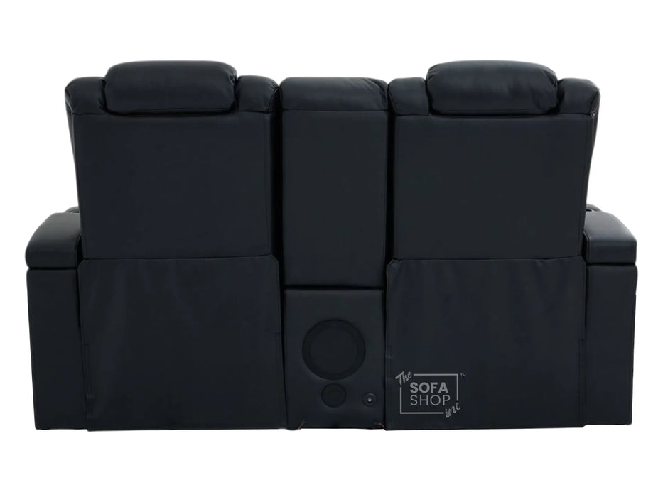 2 Seater Real Leather Electric Recliner Cinema Sofa in Black | Hi-Tech Sofa with Adjustable Headrest, Lumbar Support, Bluetooth Speaker | Milano | The Sofa Shop