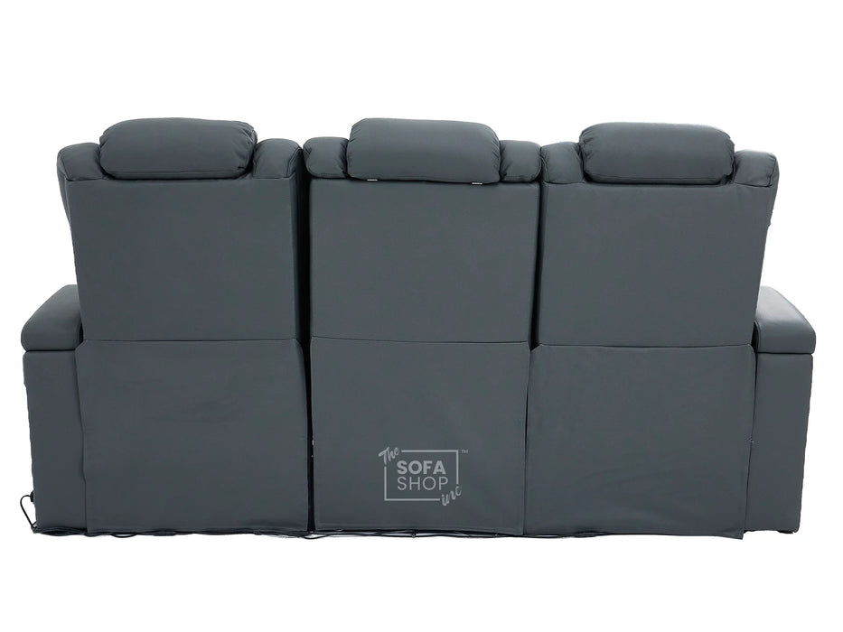 3 Seater Real Leather Electric Recliner Cinema Sofa in Grey | Hi-Tech Sofa with Adjustable Headrest, Lumbar Support, Wireless Charger | Milano | The Sofa Shop