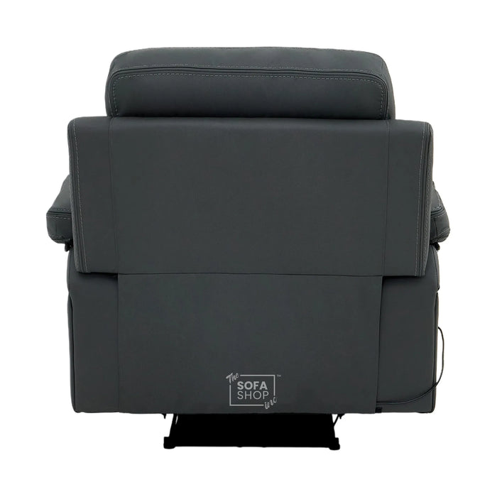 Electric Recliner Chair In Grey Real Leather | Hi-Tech Cinema Seat with Power Headrest, Massage, Power Recliner & USB Charging Button | Grey Real Leather | Sicily
