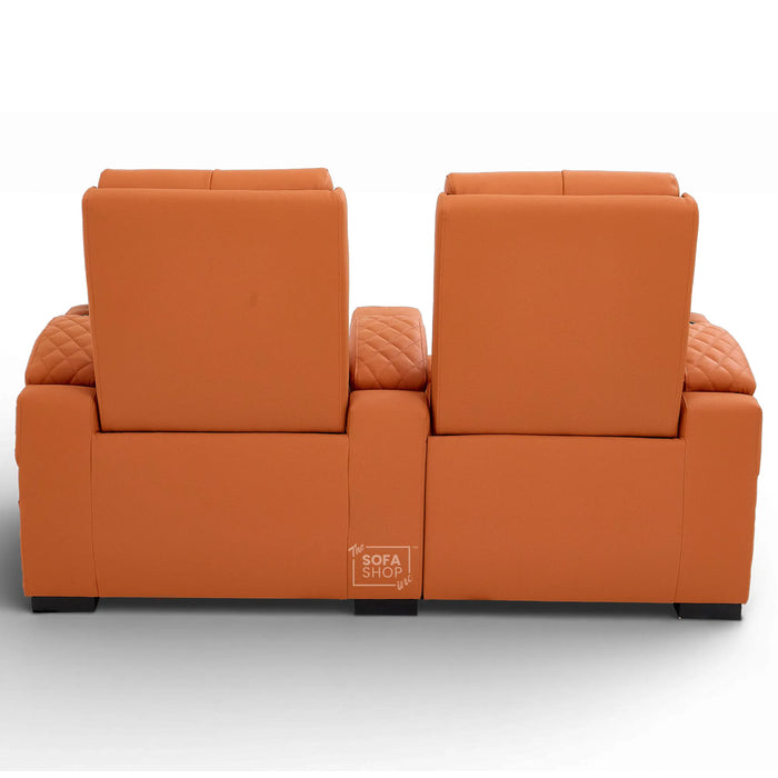 2 Seater Cinema Sofa in Orange Real Leather | Luxury Theatre & Home Cinema Seating | Electric Recliner With Cooling Cup Holders + Lumbar Support | USB Charging + LED Lights | Assisi
