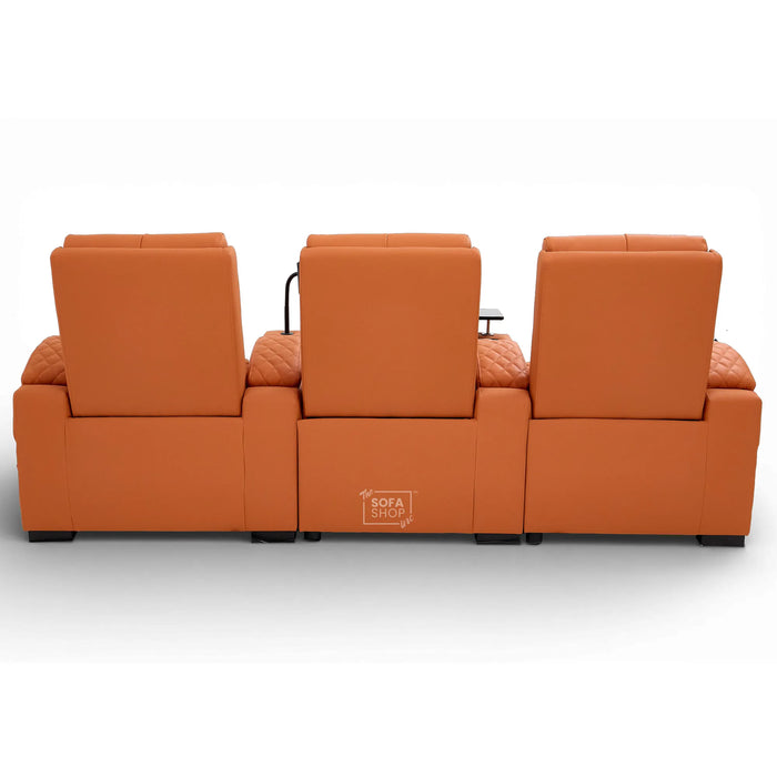 3 Seater Cinema Sofa in Orange Real Leather | Luxury Theatre & Home Cinema Seating | Electric Recliner With USB Charging + Cupholders & Power Headrests | LED Lighting & Hidden Storage | Assisi
