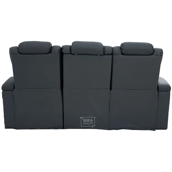 3 Seater Real Leather Electric Recliner Cinema Sofa in Grey | Hi-Tech Sofa with Power Lumbar, Bluetooth, Fold-Down Table & Storage | Milano | The Sofa Shop