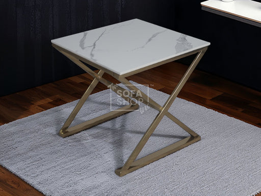 Gold Lamp Table with Polar White Sintered Top - Zion