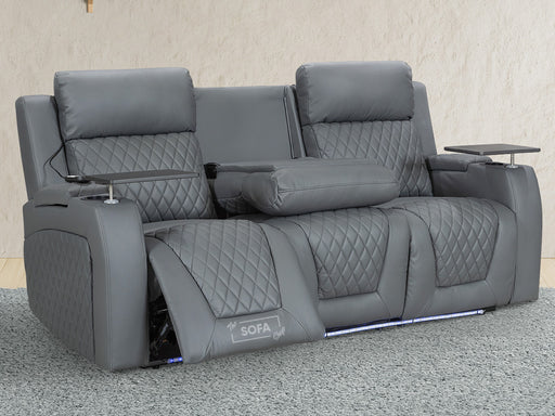 3 Seater Electric Recliner with Power, Massage, and Console | Smart Cinema Sofa in Grey Leather | Venice Series Two | Sofa Sale