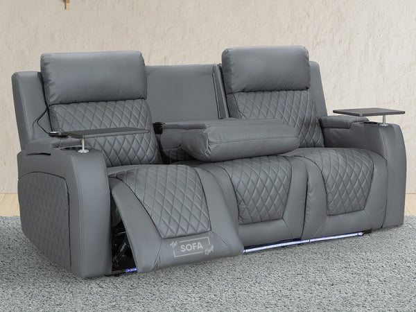 3 Seater Electric Recliner with Power, Massage, and Console - Smart Cinema Sofa in Grey Leather - Venice Series Two - Sofa Sale