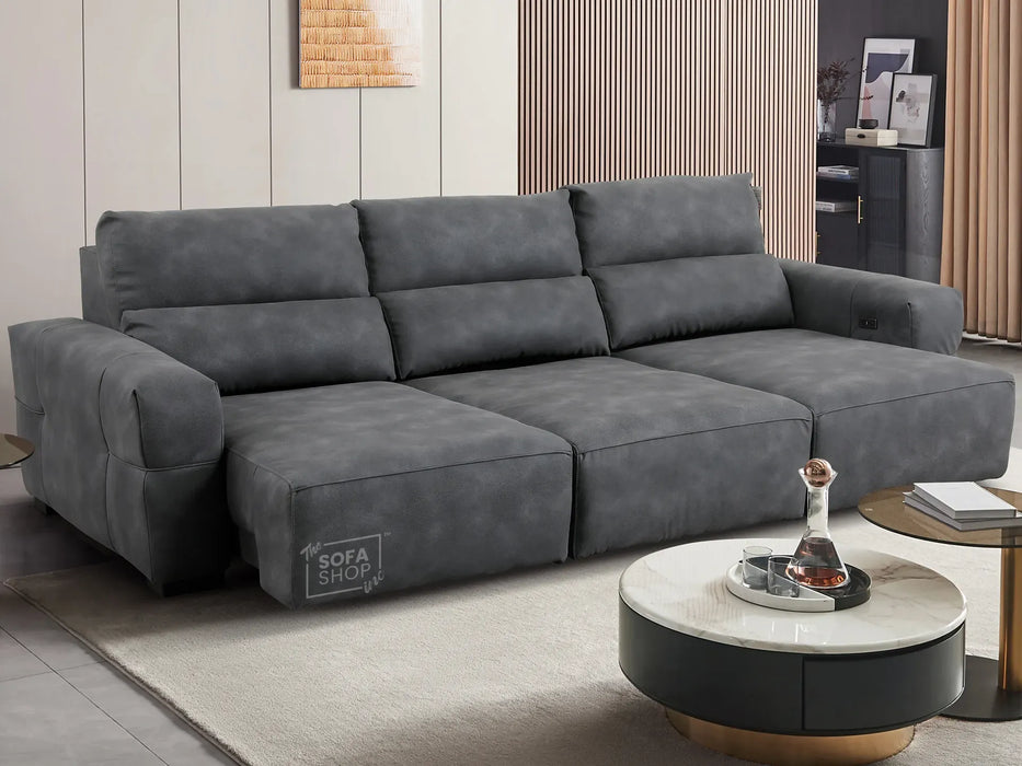 Extendable Electric Sofa - Bed in Dark Grey Resillience ِFabric | 3 Seater Hi-Tech Sliding Couch Perfect for Home Theatre Seating | USBc Ports | Murcia